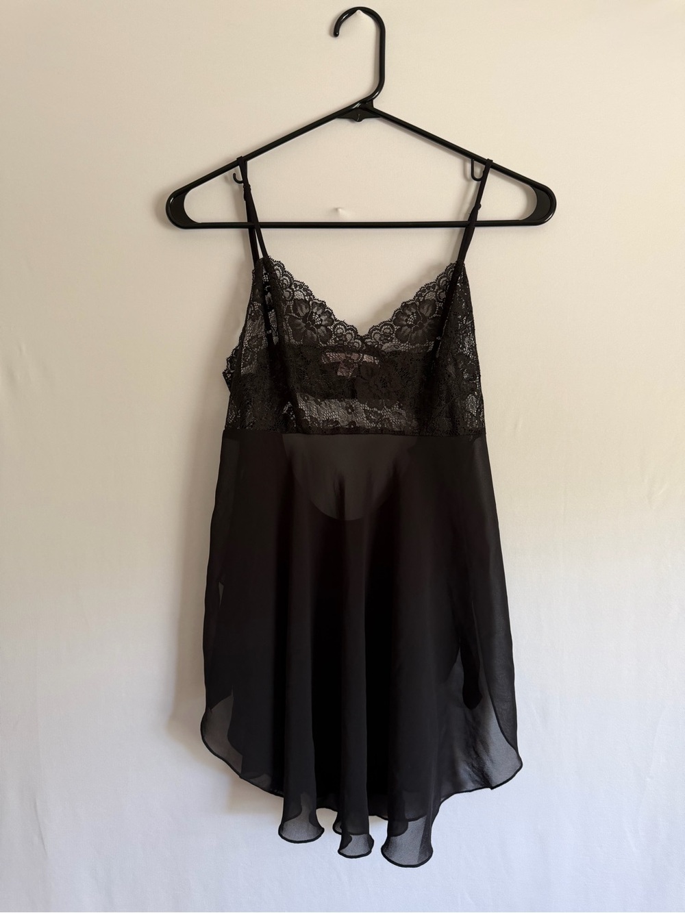 Victoria's Secret Sz S Black Lace Baby Doll Nightgown Chiffon Slip Dress Bows